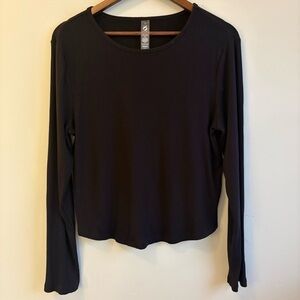 Lou & Grey Ribbed Long Sleeve Top XL Black Stretch Tee